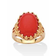 PalmBeach Jewelry exclusive. One of the most precious offerings simulated coral cabochon, in an oval shape, lends its beauty to a ring you'll treasure. Gold-plated. Sizes 5-10. 18513 Color: Orange.  Gender: female.  Age Group: adult.