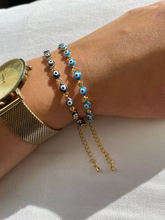 -Nazar Eye Bracelet Mavi Boncuk Bileklik -does not discolor (waterproof) -Length: 18.5+5 cm -Nickel-free Eye Bracelet, Necklace Gold, Eden, Jewelry Bracelets, Gold Necklace, Beaded Bracelets, Germany, Etsy Uk, France