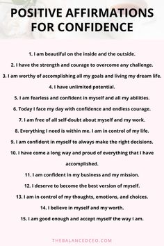 a poem with the words positive affirmations for confidence