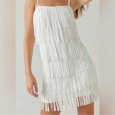 Miami Nwt White Tassel Dress Western Size Large Country Western Perfect With Boots! Suede Lined Spring Date Night Mini Dress With Tassels, Chic Fringe Mini Dresses, White Party Dress With Tassels, Spring Night Out Dress With Tassels, Chic Fringe Mini Dress For The Beach, Elegant White Mini Dress With Tassels, White Sleeveless Mini Dress With Fringe, Chic Fringed Mini Dress For Summer, Chic Fringe Mini Dress For Summer