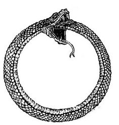 a drawing of a snake wrapped around a circle