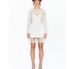 Beautiful White Embroidered Dress With Fringe. Love This Design By Alice Mccall. Garment Features A Full Slip Underneath. The Dress Has Stretch. Tags Attached, Ready To Ship! Glitter Mini Dress, Dress With Fringe, Tulle Mini Dress, White Embroidered Dress, Ribbed Bodycon Dress, Alice Mccall, Crochet Mini Dress, Lace Mini Dress, Spring Dress