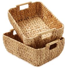 two wicker baskets sitting on top of each other