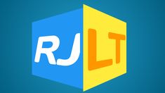 the logo for rjt is shown on a blue and yellow blocky background