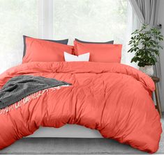 PRICES MAY VARY. Bedding Duvet Covers - Includes a duvet cover queen measuring 90 by 90 inches with a zippered closure, 2 pillowcases (shams) measuring 20 by 26 inches with a 2 inches flange which adds a classic decorative accent to the pillow shams (Comforter not included). Soft brushed microfiber – Woven from brushed microfiber fabric, the duvet cover set is iron easy, wrinkle free, fade resistant and protects against any shrinkage after washing. Breathable & cool to touch, our duvet cover set Coral Bed, Coral Duvet Cover, Bedding Duvet Covers, Duvet Cover Queen, Bed Spread, Bedding Duvet, Queen Duvet Covers, Restful Sleep, Bed Duvet Covers