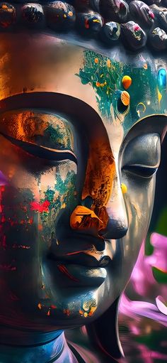 an artistic painting of a buddha head