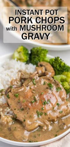 Pork chops with cream of mushroom soup gravy cooked in Instant Pot pressure cooker. Instant Pot Pork Chops With Cream Of Mushroom Soup, Bone In Pork Chops In The Instant Pot, Pork Chop Instant Pot Recipes, Party Food Salad, Pork Chops With Mushroom Soup, Thick Boneless Pork Chops