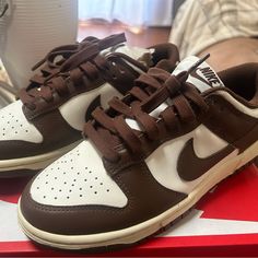 Stylish Nike Sneakers. Brown And White Color Scheme. Comfortable And Trendy. Nike Blazer Outfit, Trendy Shoes Sneakers, Preppy Shoes, Pretty Shoes Sneakers, All Nike Shoes, Shoe Wishlist, Cute Nike Shoes, Cute Nike, Hype Shoes