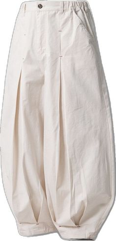 Relaxed Fit High-waisted Cotton Harem Pants, High-waisted Cotton Harem Pants With Relaxed Fit, Beige High-waisted Cotton Harem Pants, High-waisted Cotton Harem Pants In Beige, Baggy Beige Cotton Harem Pants, Beige Baggy Cotton Harem Pants, Beige Cotton Relaxed Fit Parachute Pants, Loosely Fitted Beige Cotton Wide Leg Pants, Beige Cotton Parachute Pants With Elastic Waistband