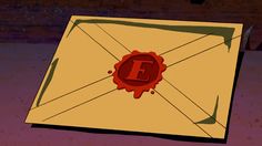 an open envelope with the letter e on it and a red wax stamp in front of it