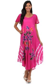 Sakkas Embroidered Painted Floral Cap Sleeve Cotton Dress