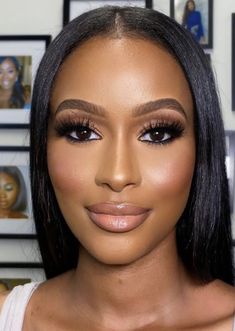 Natural Full Glam Makeup Black Women, Holiday Glam Makeup Black Women, Mother Of The Bride Makeup Black Women, Simple Bridesmaid Makeup Brown Eyes, Wedding Makeup Looks Black Women, Work Makeup Black Women, Wedding Make Up Black Women, Basic Glam Makeup, Soft Glam Makeup Black Women Dark Skin