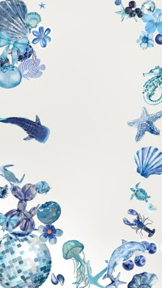 an artistic photo with blue and white sea creatures