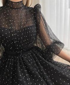 Details:-Tulle fabric with small stones attached-Black color-Mini dress style with half sleeves Matoshi Dress, Formal Clothes, Witch Fashion, Black Clothes, Night Dresses, Dresses Royal, Custom Size Dresses, Room Closet, Royal Blue Dresses