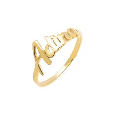 Gold / 5 Solid Script Name Ring - Adina's Jewels Personalized Fine Jewelry Yellow Gold Rings, Personalized Yellow Gold Rings In Fine Jewelry Style, Gold Sterling Silver Ring With Hallmarks, Gold Plated Engraved Rings For Anniversary, Yellow Gold Engraved Promise Ring With Name, Engraved Gold Plated Rings For Anniversary, Yellow Gold Promise Ring With Engraving, Elegant Yellow Gold Nameplate Ring, Gold Wedding Rings With Name Detail