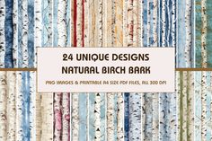 24 unique designs natural birch bark digital paper