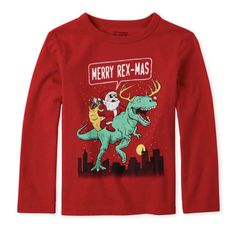 Made Of 100% Cotton Jersey 'Merry Rex-Mas' With Santa Riding A T-Rex Graphic Design At Front Tagless Label Pre-Washed For Added Softness And To Reduce Shrinkage Size 2t Fits 30-32 Lbs Baby Boy Graphic Tees, Toddler Tees Boy, Toddler Boy Tops, Boys Long Sleeve Shirts, Halloween Long Sleeve, Boys Graphic Tee, Black Long Sleeve Shirt, Boys Christmas, Boy Tees