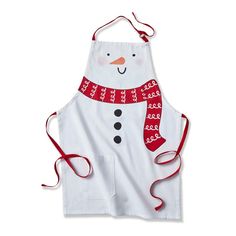 a white apron with a snowman on it