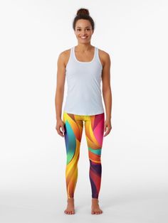 This knit stretchy leggings in colorful abstract print is available on t-shirt, dresses, leggings, tote bags, hats, pet feeding mats for your pet, mouse pad, iPhone and Samsung phone case, laptop sleeve, mouse pad, art print, art canvas, and many more. Order your leggings at $75.16 Visit post for more. Geometric Collage, Rainbow Leggings, Athletic Gear, Spiral Pattern, Retro Rainbow, Retro Wallpaper