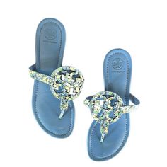 Like New Tory Burch Sandals Sparkly, Tory Burch Charm Mules, Tory Burch Miller Sandals, Tory Burch Miller, Floral Logo, Tory Burch Miller Sandal, Tory Burch Shoes, Ditsy Floral, Tory Burch