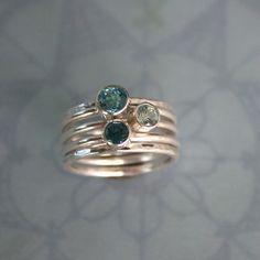 Stacking Rings Topaz & Aquamarine Sterling Silver by KiraFerrer, $118.00