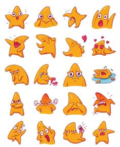 an orange sticker with many different expressions