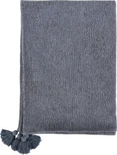 a gray towel with tassels on it