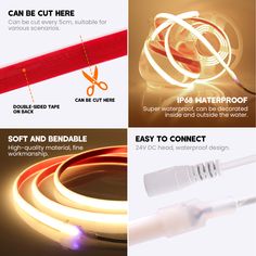 three different types of light up wires and cords with instructions on how to use them