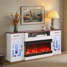 VEVOR 80 in Fireplace TV Stand 20 LED Lights Remote Control & Timer Brown+White

Powerful Heating: The VEVOR Fireplace TV Stand boasts a 1400W high power output for rapid heating, covering up to 323 sq ft (4777 BTU). It features a remote control with a range of 6-9 m, adjustable temperature (64-82℉), a 1-9H timer, and 5 flame intensity settings.