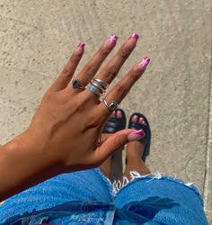 Hot pink chrome french tip nail overlay with light pink stars on top - medium length Pink French Tip Chrome Heart Nails, Pink Nails Inspo Coffin, Nail Inspo Medium Length Square, Square Nails Star Design, Pink Star French Tip Nails, Tate Mcrae Inspired Nails, Aesthetic Summer Nails 2024, Pink Chrome French Tip Nails Square, Pink Chrome Star Nails