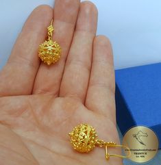 "* Large, statement filigree ball earrings * * Available in yellow or rose solid 14k gold * ★ Largest size of our traditional Croatian filigree ball earrings, handcrafted in solid 14k gold. They are replicas of ethnic - heritage Croatian jewelry from Dubrovnik - Dalmatia region. Earrings end with decorative, secure - latching type of ear-wires. ★ *These earrings are handmade on order in 7-10 business days* Due to the handmade creation, every pair is unique, so there can be tiny variations in dim Traditional Filigree Bridal Earrings For Formal Occasions, Yellow Gold Bridal Earrings For Gift, Yellow Gold Pierced Bridal Earrings As Gift, Elegant Round Bridal Earrings For Ceremonies, Classic Bridal Earrings With Intricate Design As Gift, Handmade Round Bridal Earrings For Formal Occasions, Gift Yellow Gold Filigree Bridal Earrings, Intricate Round Earrings For Formal Occasions, Round Earrings With Intricate Design For Formal Occasions