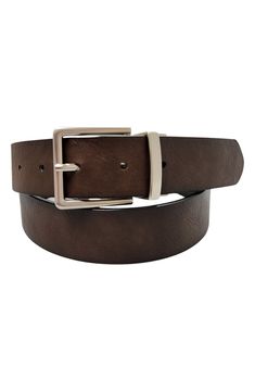 A sleek buckle adds a polished finish to a reversible belt crafted from smooth leather. 35mm Leather Imported Modern Brown Belt For Business, Brown Belt Buckle With Buckle Closure For Formal Occasions, Modern Business Belts, Modern Belts With Rectangular Buckle For Business, Formal Brown Belt Buckle With Buckle Closure, Brown Belts With Rectangular Buckle For Formal Occasions, Modern Brown Belt Buckles For Business, Brown Smooth Grain Belt For Business, Formal Brown Belt With Rectangular Buckle