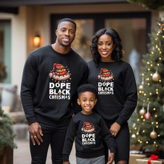 Joyful Dope Black Christmas Shirt, African American Shirt, Matching Christmas Shirts, Melanin Christmas Shirts, Unisex, Christmas Sweatshirt Brand Information  Adult Sized, Unisex  100% Cotton Bella Canvas - Short Sleeve and Long Sleeve. 50% Cotton 50% Polyester Gildan Sweatshirts PLEASE READ INSTRUCTIONS CAREFULLY -----How To Order----- 1- Choose your t-shirt sleeve length, size, and color *PLEASE NOTE: THE DROP DOWN BOX HAS SHORT SLEEVE, LONG, SLEEVE AND SWEATSHIRT AVAILABLE. YOU MUST SELECT THE DESIRED SHIRT - SHORT SLEEVE, LONG SLEEVE OR SWEATSHIRT* 2-Choose your t-shirt size and color combination 3- Click add to cart. You can go back to add more product 4-Click "View in Cart" to Check out. -----CARE INSTRUCTIONS----- Wash item inside out in cold water, do not bleach, do not dry clean, Black Family Christmas Pajamas, Black Long Sleeve Christmas T-shirt, Festive Holiday Black Top, Black Top For Festive Holiday Occasions, Black Christmas Festive Tops, Black Festive Tops For Christmas, Black Festive Christmas Top, Black Long Sleeve T-shirt For Family Matching, Black Christmas Holiday Top