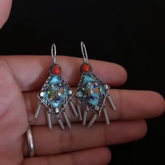 Beautiful Silver Berber Earrings With Enamel From MOROCCO-TIZNIT. Berber Jewelry - Etsy Berber Earrings, Berber Jewelry, Morocco, Hoop Earrings, Ships, Silver