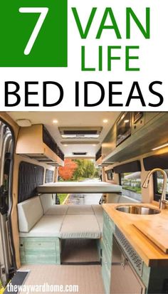 an rv with the words 7 van life bed ideas