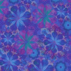 an abstract floral design in blue, pink and purple