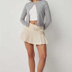 Beige/Cream Pleated Mini Skirt With Belt. Tags Still On, They Sent Me A M/L With The Wrong Tag On It. Here I Have Pictured An Xs Skirt On Top To Reference Skirt With Belt, Pleated Mini Skirt, Skirts Mini, Mini Skirt, Womens Skirt, Mini Skirts, Skirt, Cream, Tags