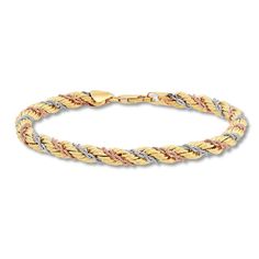 Rope chains crafted of 14K white and rose gold give this 14K yellow gold bracelet for her its distinctive look. The bracelet is 7.5 inches in length. Bracelet Rope, Diamond Wedding Jewelry, Bracelet For Her, Jewelry Advice, Jewelry Education, Jared The Galleria Of Jewelry, Ring Inspo, Lovely Ring, Yellow Gold Bracelet