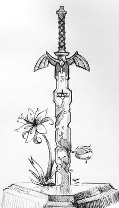 Swords Drawing Reference, Link Drawing Breath Of The Wild, Legend Of Zelda Drawing Ideas, Swords Drawing Fantasy, Link Sketch Legend Of Zelda, Link And Zelda Drawing, Cool Swords Drawing, Link Drawing Reference, Zelda Breath Of The Wild Sketch