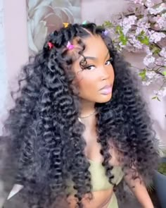 Afro With Butterflies, Butterfly Clips Hairstyles Black Women, Curly Hair With Butterfly Clips, Butterfly Crown Braid On Wig, Butterfly Braid On Wig, Butterfly Braids With Curls, Butterfly Wig, Butterfly Clips In Hair, Butterfly Braid With Weave