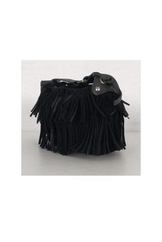 One-of-a-kind miniature purse from Hogan. Made with an all fringe trim and an adjustable strap for comfort. This chic bag is a unique treasure! Suede Flat top leather strap Snap button closure on strap - adjustable length Silver-tone hardware Open top Fringe trim Light wear on suede Width 6.5" Height 5" Depth 1.5" Handle drop 8"- longest Black Tassel Bag For Everyday Use, Black Bags With Tassels For Everyday Use, Black Rectangular Bag With Fringe, Black Tassel Crossbody Bag, Black Evening Bag With Tassels, Black Evening Shoulder Bag With Tassels, Evening Black Shoulder Bag With Tassels, Black Fringe Hobo Bag For Daily Use, Black Hobo Bag With Fringe For Daily Use