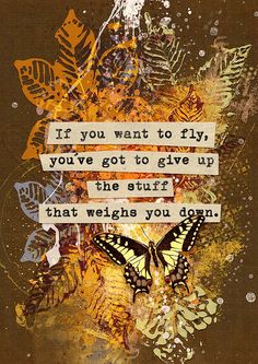 a painting with a quote on it that says if you want to fly, you've got to give up the stuff that weigh you don