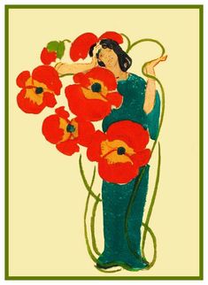 an image of a woman holding red flowers