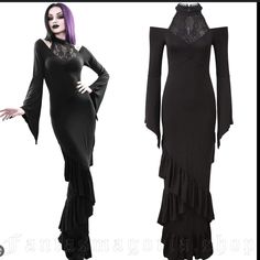 Killstar Dollskill Forever Fades Black Gothic Gown Bell Sleeves Small. This Dress Is New And Has Never Been Worn. This Is The Dress I Got Married In, Well In A Size 2x, I Lost A Boatload Of Weight And Re Purchased In My New Size. I Have Never Worn This And It’s Been In A Plastic Tub Since 2017. They Don’t Sell It Anymore. It’s So Gorgeous In Person. I Have Measurements In Photos. It’s Slightly Stretchy. No Flaws. I’m Ready To Let It Go. Elegant Black Halloween Gown, Elegant Black Gown For Halloween, Gothic Floor-length Party Dress, Gothic Black Gown For Halloween, Gothic Evening Ball Gown, Fitted Black Gown For Halloween, Gothic Fitted Floor-length Dress, Fitted Gothic Floor-length Dress, Fitted Floor-length Gothic Dress