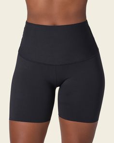 Moderate compression high-waisted shaper slip short#color_700-black Shaping Activewear With Built-in Shorts, High Stretch Shapewear With Built-in Shorts, Compressive Shapewear Shorts, Solid Shapewear With Built-in Shorts, Compression Shapewear With Wide Waistband, Short Leg, Compression Shapewear With Wide Waistband, Compression Shapewear With Built-in Shorts For Sports, Shaping Sports Bottoms With Built-in Shorts, Compressive Shapewear With Built-in Shorts For Workout