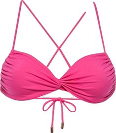 Pink Bandeau Halter Top With Stretch, Pink Tie-back Swimwear For Poolside, Pink Strappy Swimwear, Pink Fitted Swimwear With Straps, Pink Tie-back Swimwear For Sunbathing, Pink Tie Back Swimwear For Sunbathing, Pink Underwire Swimwear With Straps, Pink Halter Neck Swimwear With Built-in Bra, Fitted Pink Swimwear With Straps