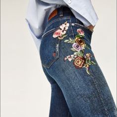 Zara Embroidered Cropped Premium Denim. Beautiful Embroidery On The Sides. Purchased Myself At Zara.Com. Took Tags Off But Never Worn. Cropped Length. Size 38 Or Us 6. Fall Denim Pants With Floral Embroidery, Embroidered Fitted Casual Jeans, Embroidered Fitted Cotton Jeans, Fitted Embroidered Cotton Jeans, Zara Cotton Bottoms With Floral Embroidery, Zara Floral Embroidered Cotton Bottoms, Fitted Cotton Jeans With Multicolor Embroidery, Fitted Floral Embroidery Jeans For Summer, Zara Bottoms With Floral Embroidery For Spring