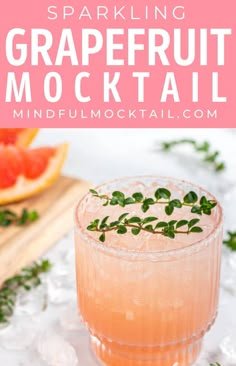 grapefruit mocko cocktail with mint garnish on top and text overlay