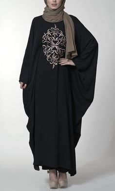 Kaftan Style Eid Abaya Dress Bohemian Black Abaya With Dabka Detailing, Elegant Long Abaya With Dabka Work, Modest Black Kaftan For Eid, Elegant Abaya With Dabka Work, Festive Elegant Maxi Length Thobe, Long Sleeve Abaya With Dabka Work For Evening, Evening Abaya With Dabka Work And Long Sleeves, Embroidered Maxi Dress For Eid Evening, Elegant Maxi Length Kaftan With Dabka Work