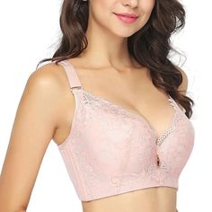 FallSweet The U-shaped back Underwire Lace Bra Underwire Lace Bra Five Hook and Eyes Provide a Wide Bac k Support Push Up Brassiere Thin Pad Inside Wide Straps,Adjustable Straps Back Support, Pink Bra, Underwire Bra, Wide Straps, Lace Bra, Three Quarter, Push Up, New Product, Convertible